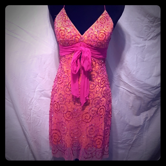 Scala size X-Small Orange & Fushia formal Gown - Picture 1 of 7